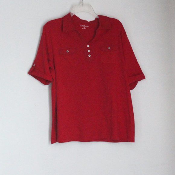 Croft & Barrow Utility Top Shirt V Neck Pullover Short Sleeves Red Sz 2X - Picture 1 of 5
